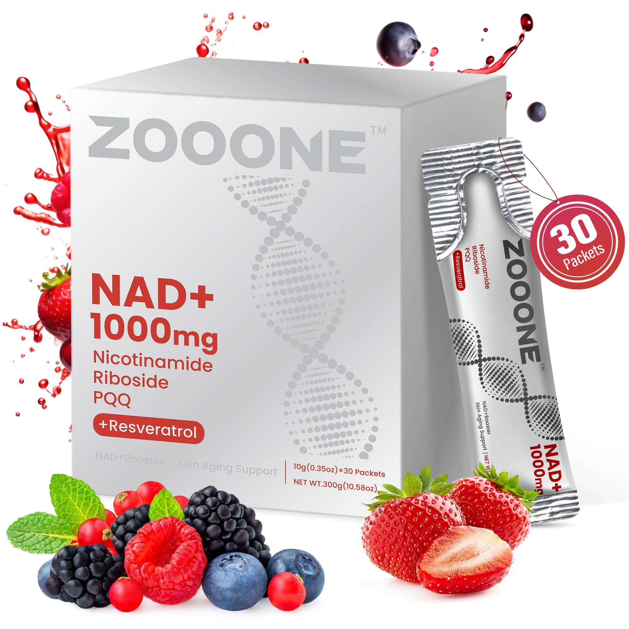 ZOOONE NR1000 – NAD+ Berry Flavor Drink Mix for Skin Aging Support, Energy, and Focus – 30 Pack